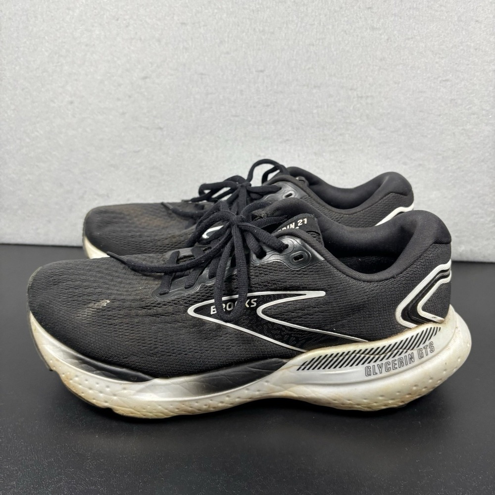 Brooks Glycerin GTS 21 Running Shoes Sneakers Womens Size 9D Wide Black‎ White